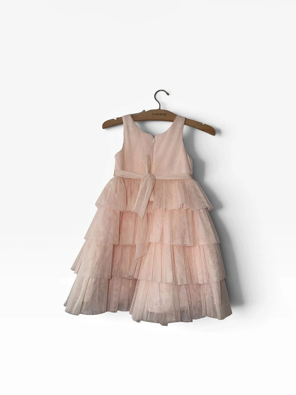American Princess girls pink tulle organza tiered dress pearl jewel belt 6x/7